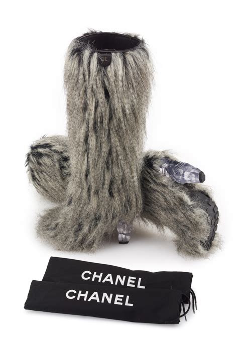 white chanel faux fur boots|Chanel clothing store.